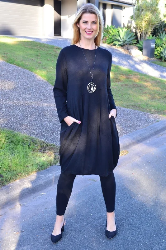 Stylish Dresses for Women Black Cocoon Winter Pocket Tunic Dress