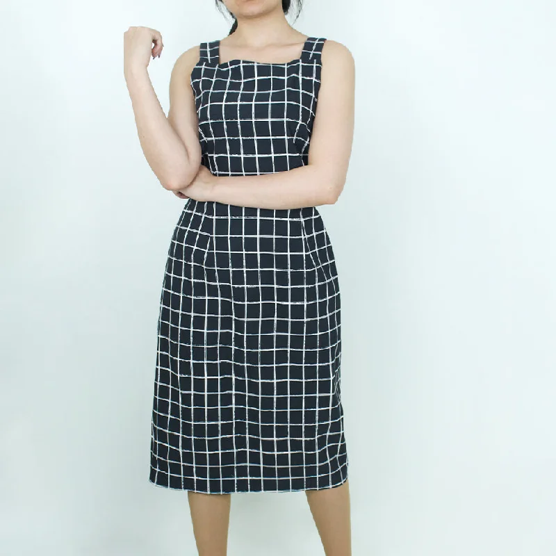 Women's Evening Clothes Women'a A-Line Plaid Dress,White/Black