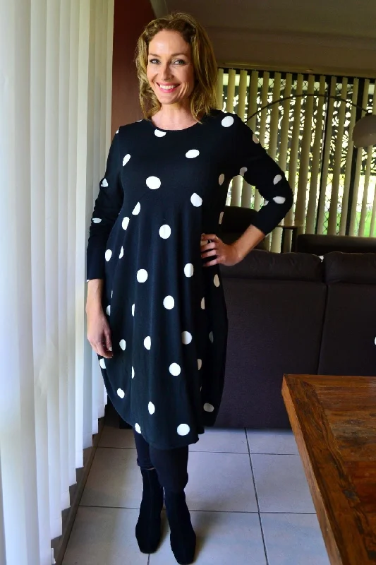 Workwear Fashion for Women White Spots Cocoon Fleece Tunic Dress