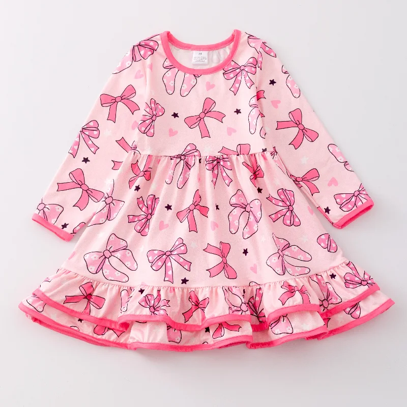 Women's Seasonal Clothes PINK BOW RUFFLE DRESS