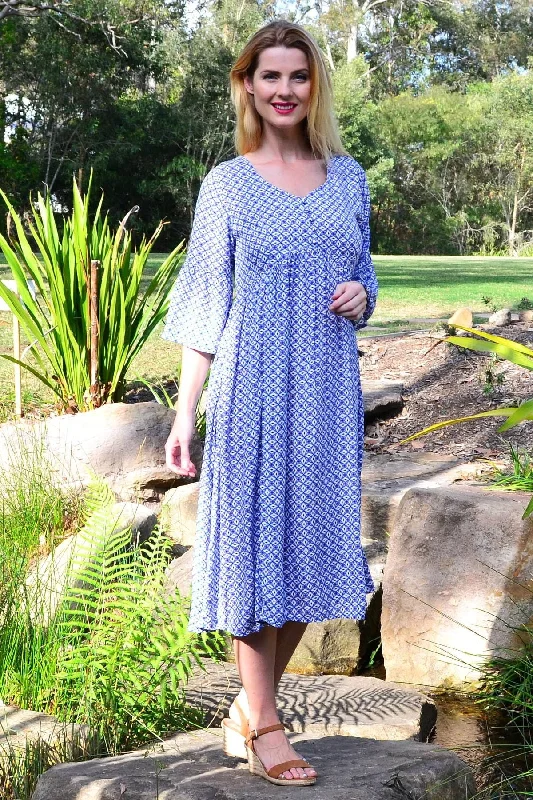 Online Clothing Stores Blue Moroccan Pattern Tunic Dress