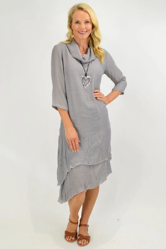 Women's Outfit For The Office Grey Cowl Neck Tunic Dress