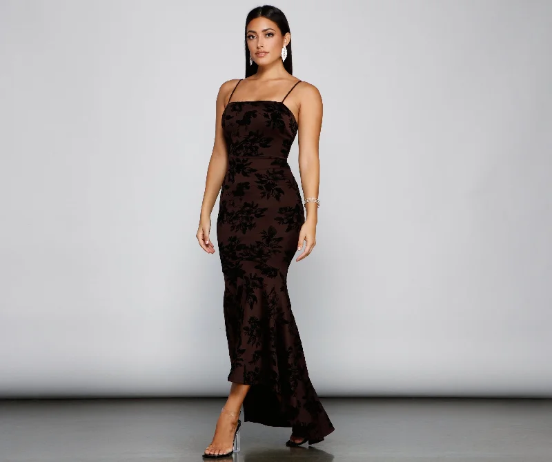 Relaxed Style Phoebe Formal Velvet Charming Flocked Mermaid Dress