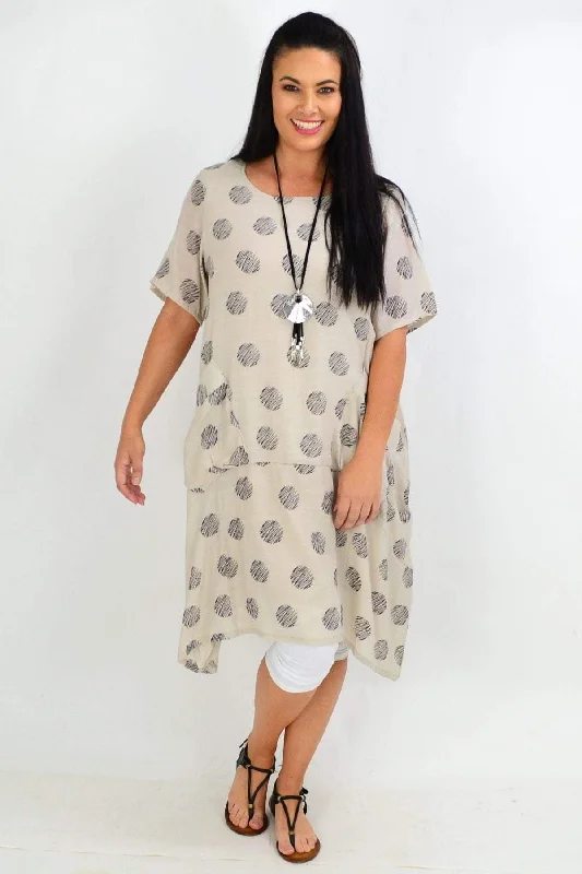 Women's Clothes for All-Day Comfort and Style Taupe Dots Bubble Tunic Dress