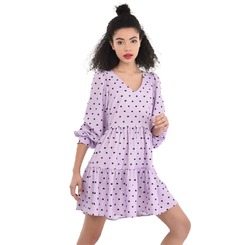 Women's Trendy Outfit Women's Hearts Print Ruffle Dress,Purple