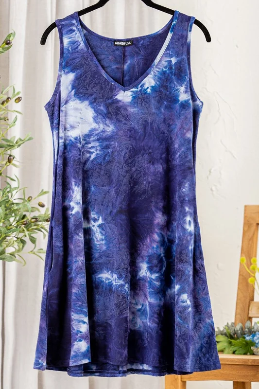 Women's Tailored Outfit The Kimmie - Women's Dress in Navy Blue Tie Dye