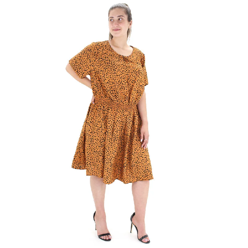 Women Fashion Women's Elastic Waist Leopard Printed Dress,Light Brown