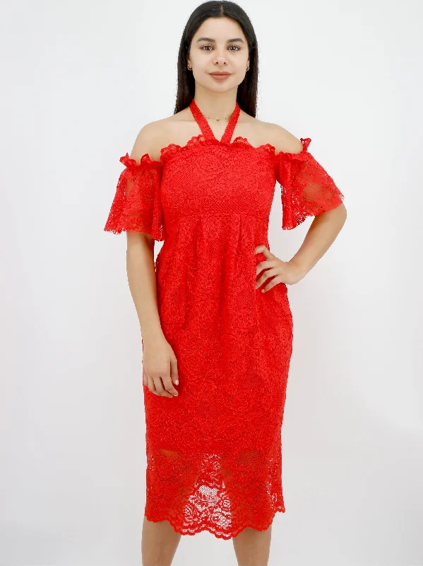 Fashionable Women's Clothing Women's Lace Dress,Red