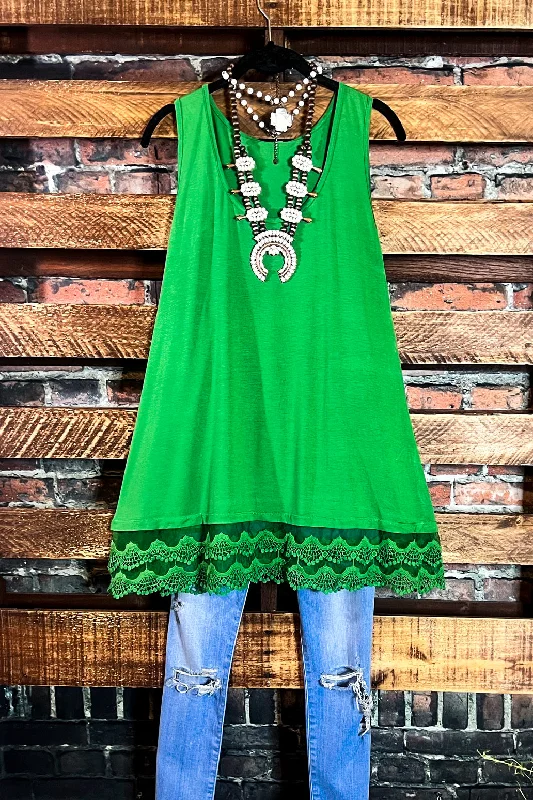 Effortless Chic for Women SWEETER THAN HONEY LACE SLIP DRESS EXTENDER TOP IN GREEN