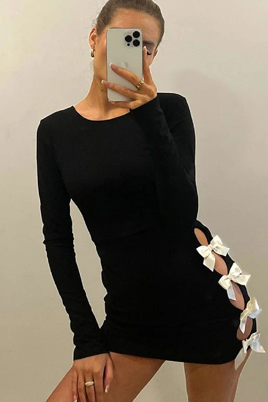 Women's Evening Wear Outfit Bow Cut Out Pack Hip Dress