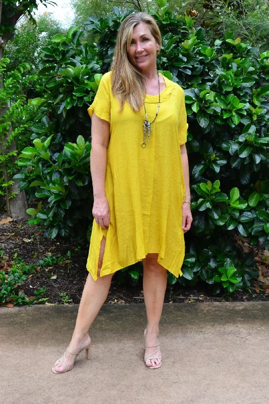 Women's Cozy Outfit For Lounging Yellow Oversize Drop shoulder Tunic Dress