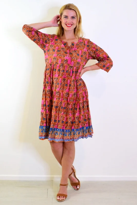 Clothing Online Orange Pink Rebecca Tie Neck Tunic Dress