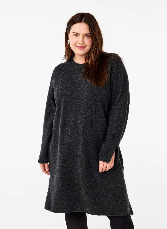 Sustainable Fashion Clothing For Women Zizzi Vista Knit Dress in Dark Grey