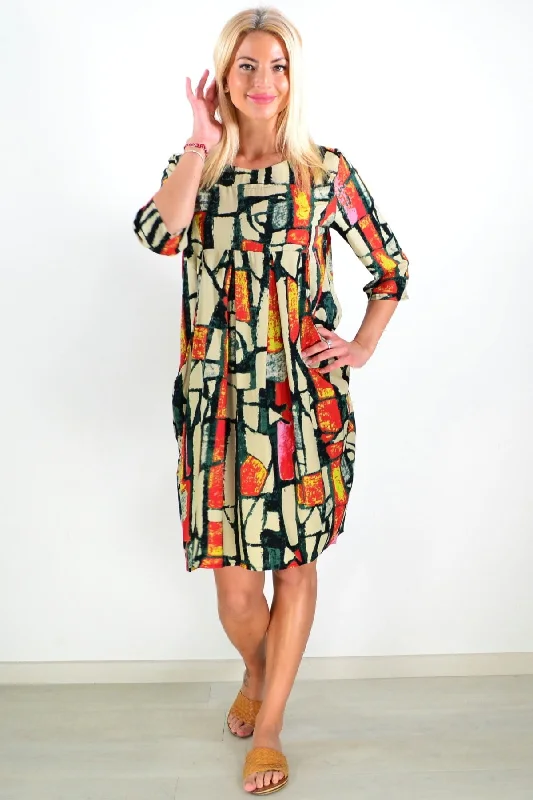 Women's Clothing For Everyday Wear Mosaic Pattern Tunic Dress