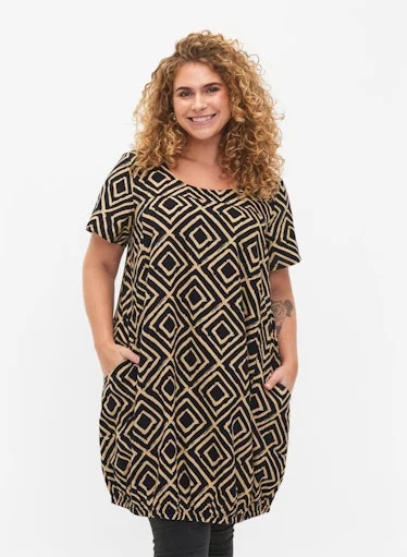 Affordable Fashion Clothing For Women Zizzi Cotton Bubble Dress in Geo Print