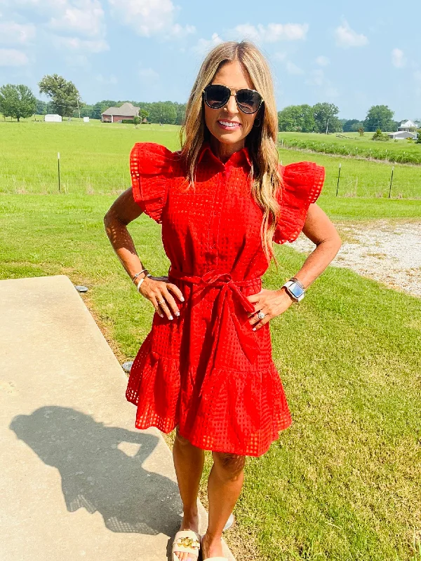 Women's Clothing For Outdoor Events CUE THE COAST DRESS- RED-SUMMER SALE