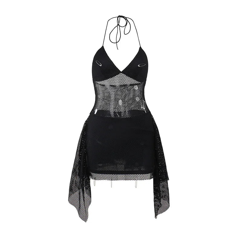 Fashion Forward Distressed Fishnet Mesh Dress