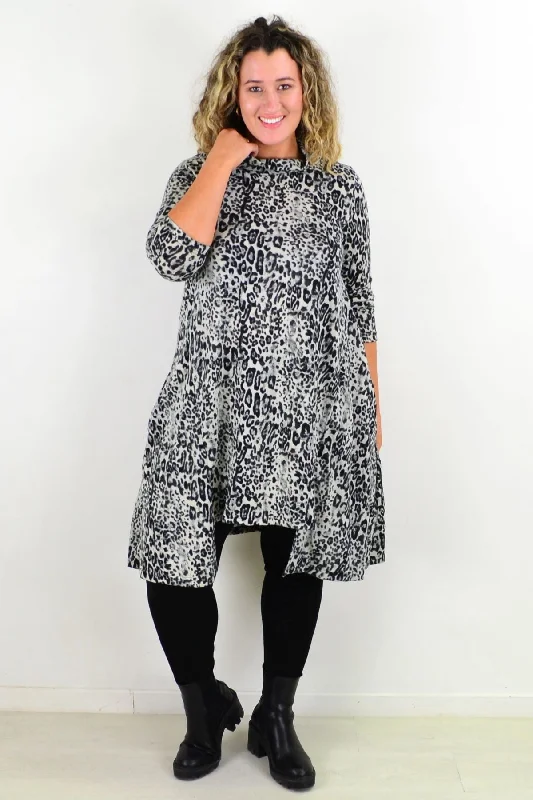 Imeless Style Leopard Print Fleece Tunic Dress