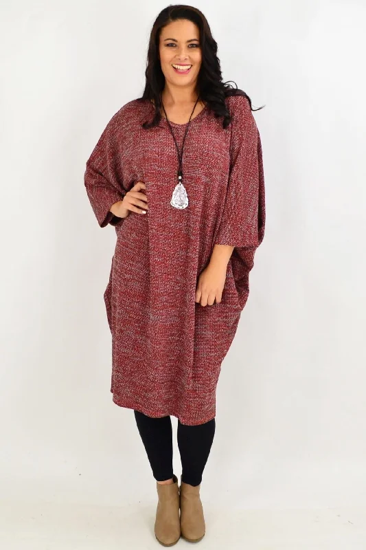 Fashionable Tops for Women Wine Textured Knit Tunic Dress