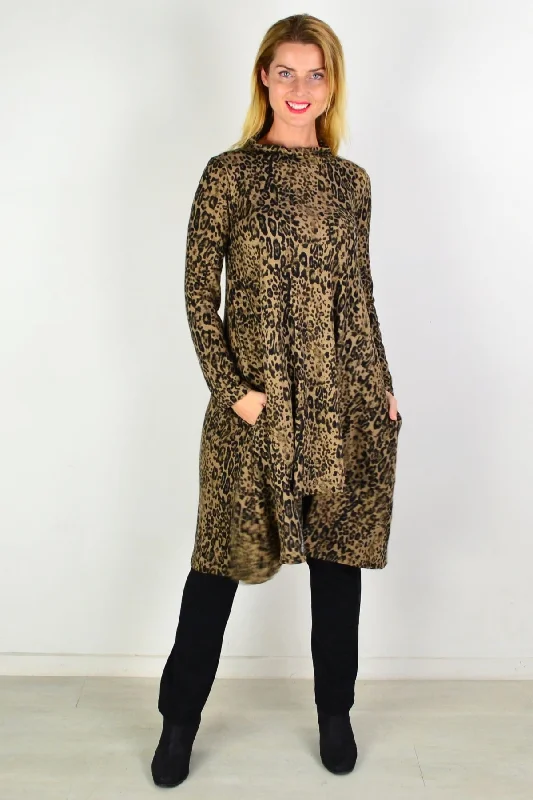 Women's Tops And Clothing Camel Leopard Print Fleece Tunic Dress