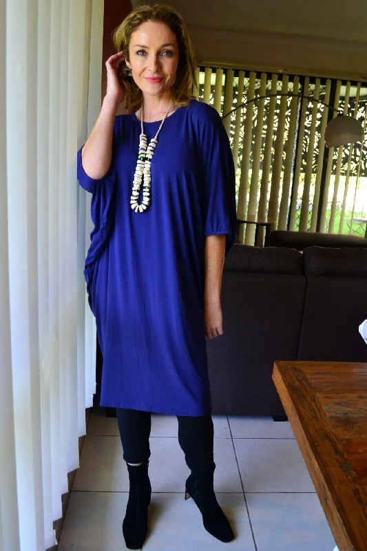 Elegant Clothing Royal Blue Bamboo Tapered Tunic Dress