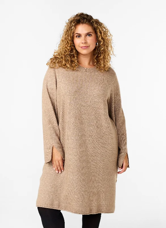 Women's Casual Wear Clothes Zizzi Vista Knit Dress in Taupe