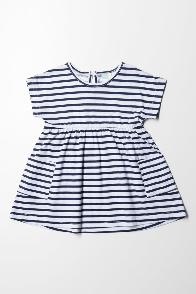 Flash Discount Pocket Dress Navy Stripes White