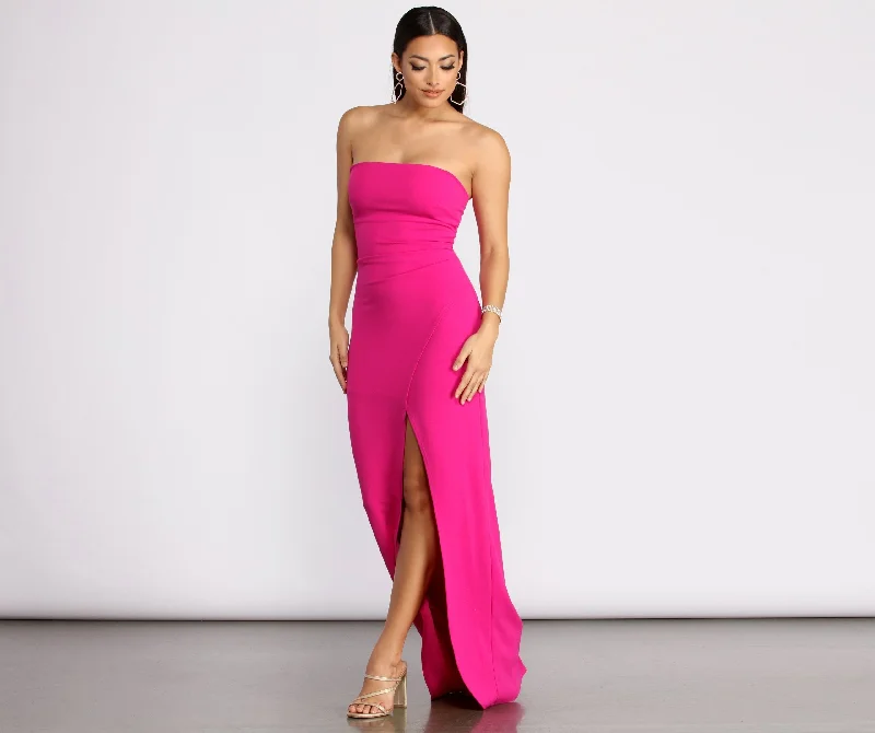 Online Impressions Boutique April Front Slit Charming Strapless Crepe Dress