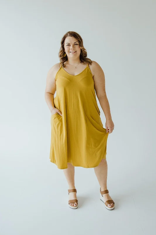 Trendy Online Boutiques KNEE LENGTH A-LINE CAMI DRESS IN GOLDEN OLIVE