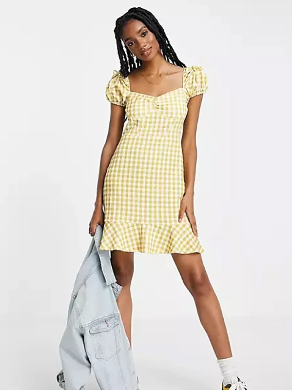 Women's Contemporary Clothing Women's Plaid Dress,Yellow