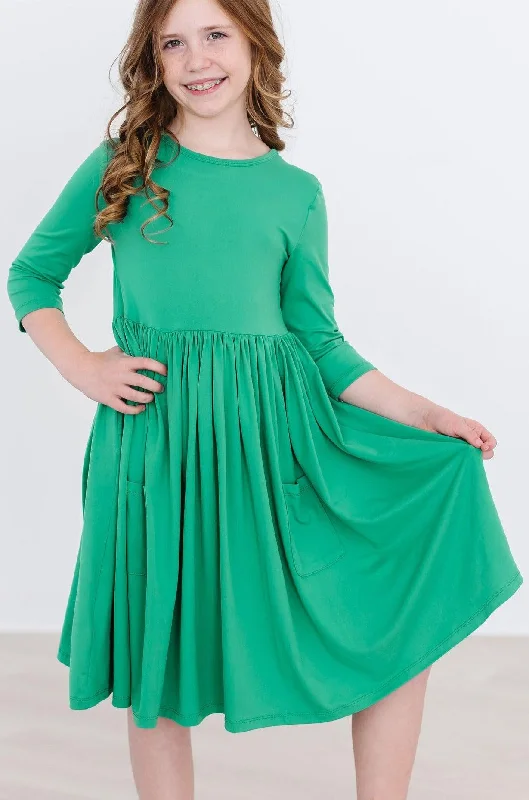 Women's Formal Event Clothing Kelly Green 3/4 Pocket Twirl Dress