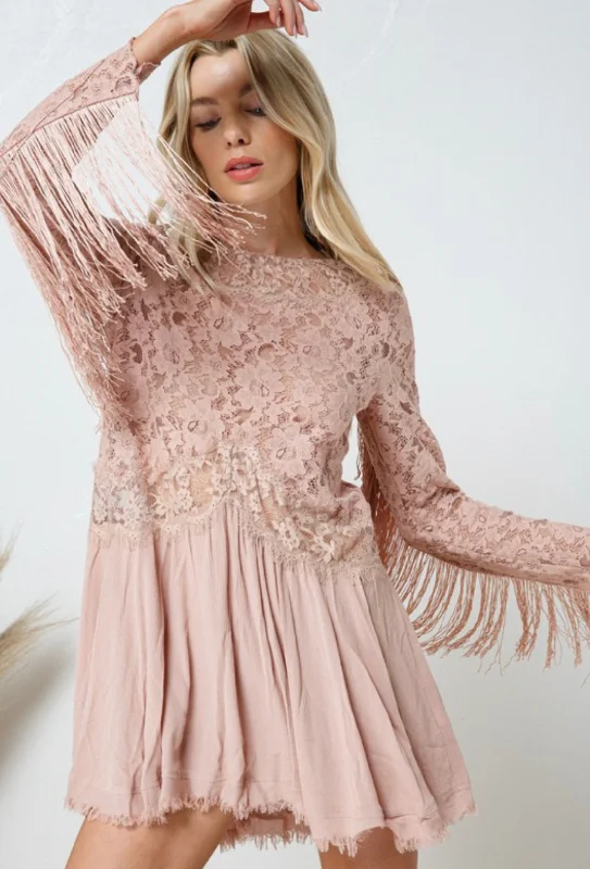 Lace Fringe Top - Mauve