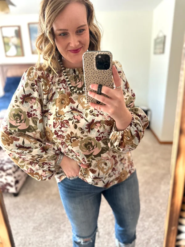 Floral Print Balloon Sleeve Top