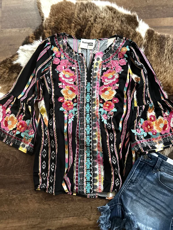 Floral Embroidered Aztec Top