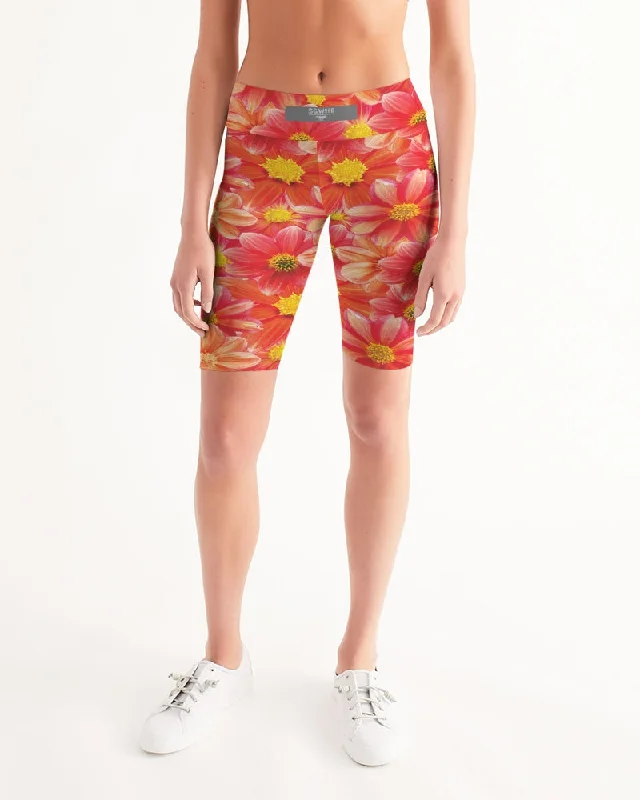 Beautiful blood orange flower design Women's All-Over Print Mid-Rise Bike Shorts