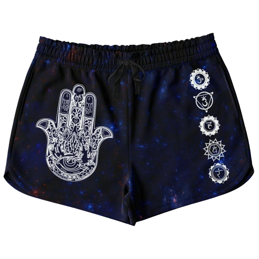 CELESTIAL HAMSA & YOGA CHAKRAS LOOSE YOGA SHORTS!