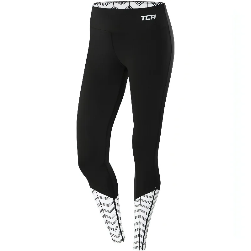 TCA Impulse Printed Womens Long Running Tights - Black