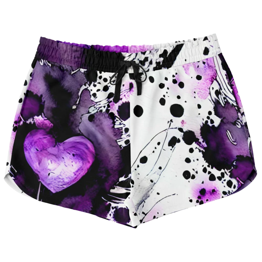 VIBRANT PURPLE HEART ARTWORK YOGA SHORTS FOR YOU!