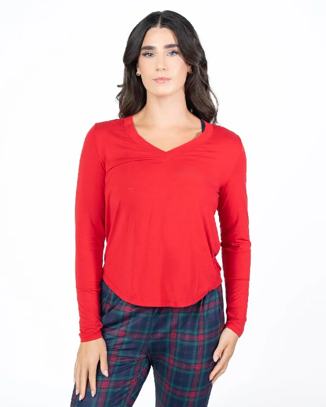 Curved Hem Long Sleeve - Cherry