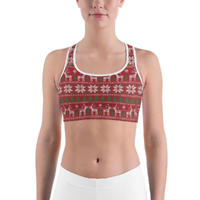 Red Ugly Christmas Sports Bra