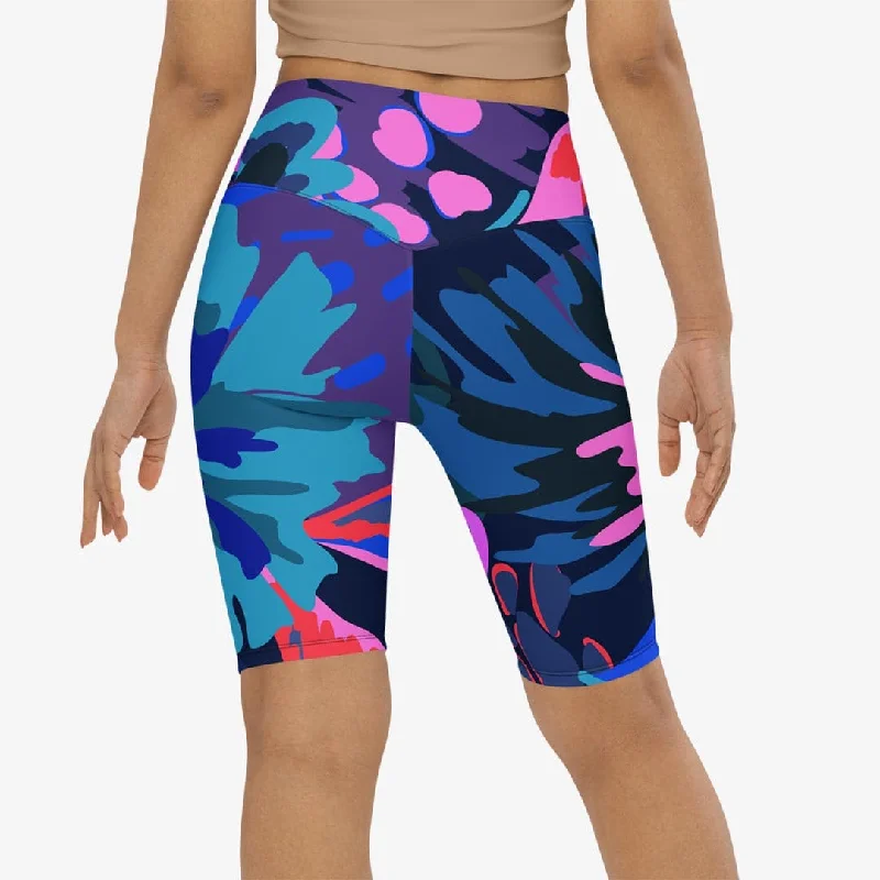 Biker Shorts "Flower Splash" Blue/Fuchsia