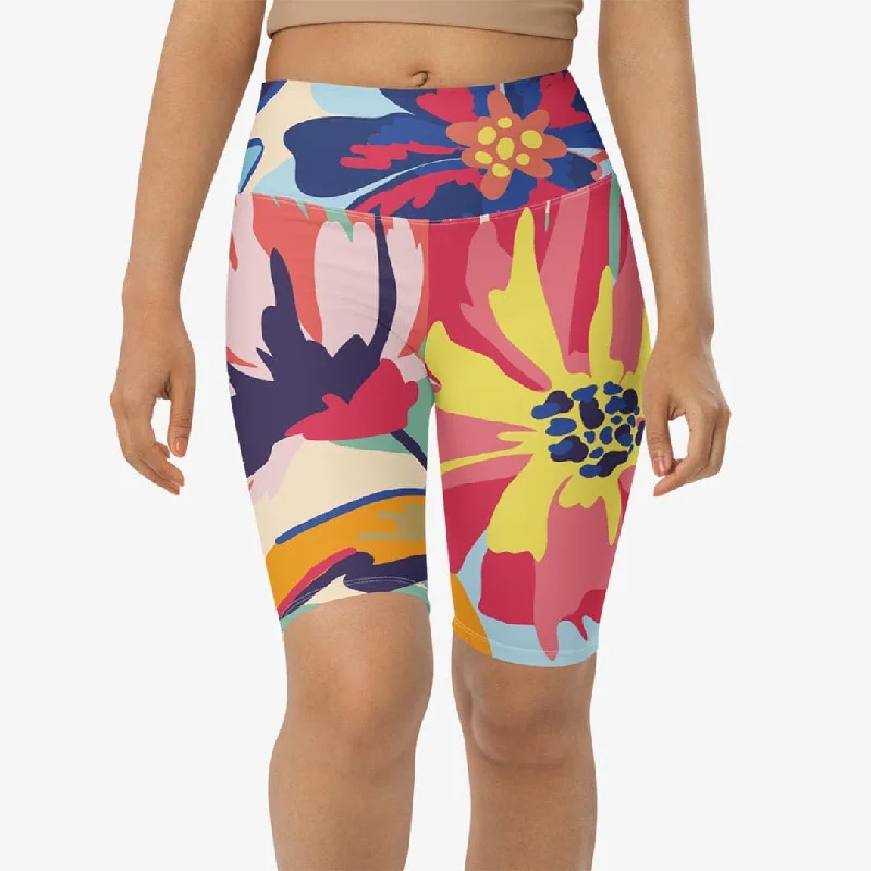 Biker Shorts "Flower Splash" Red/Yellow/Blue