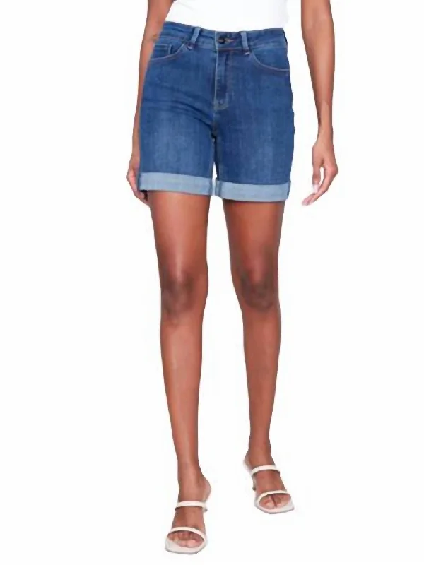 Denim Short With Rolled Cuff In Indigo