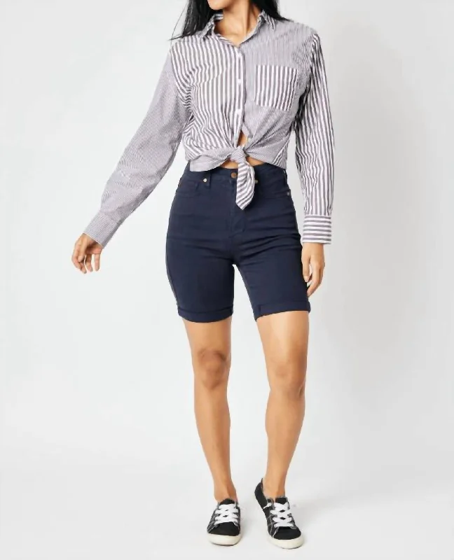 High Waist Bermuda Shorts In Navy