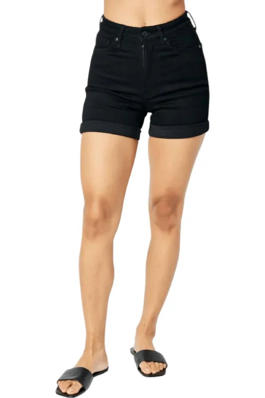 Tummy Control Cuffed Shorts In Black