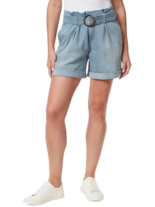 Womens Belted Denim Denim Shorts