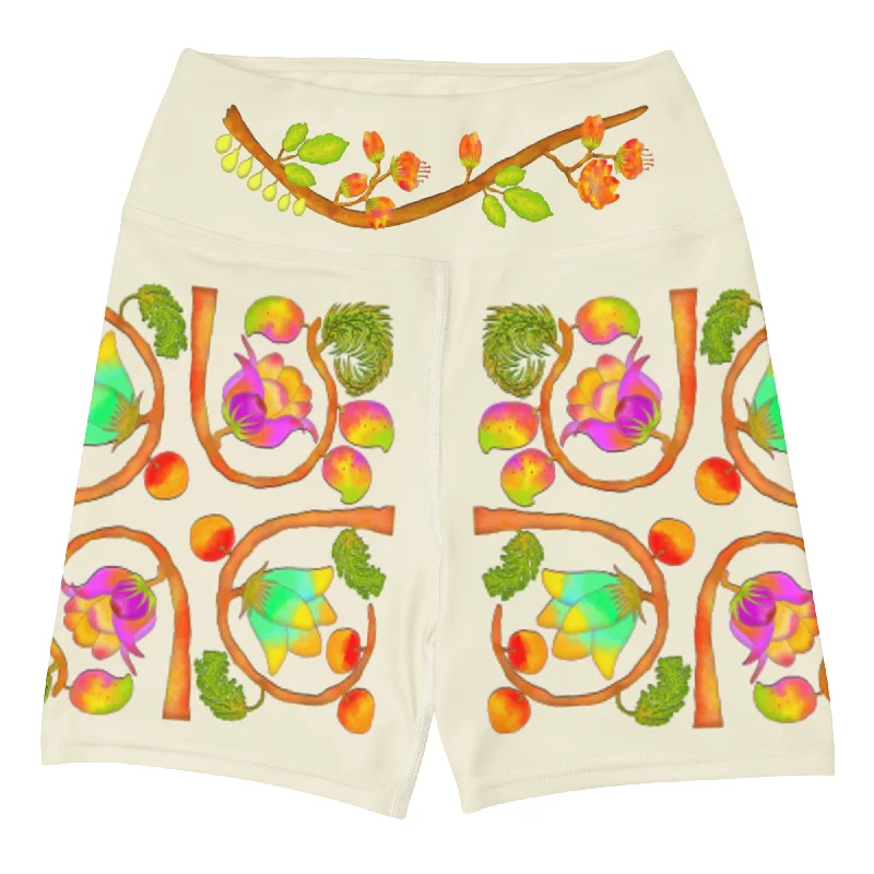 Yoga Shorts - Hand Painted & Digitally Printed on Apricot White