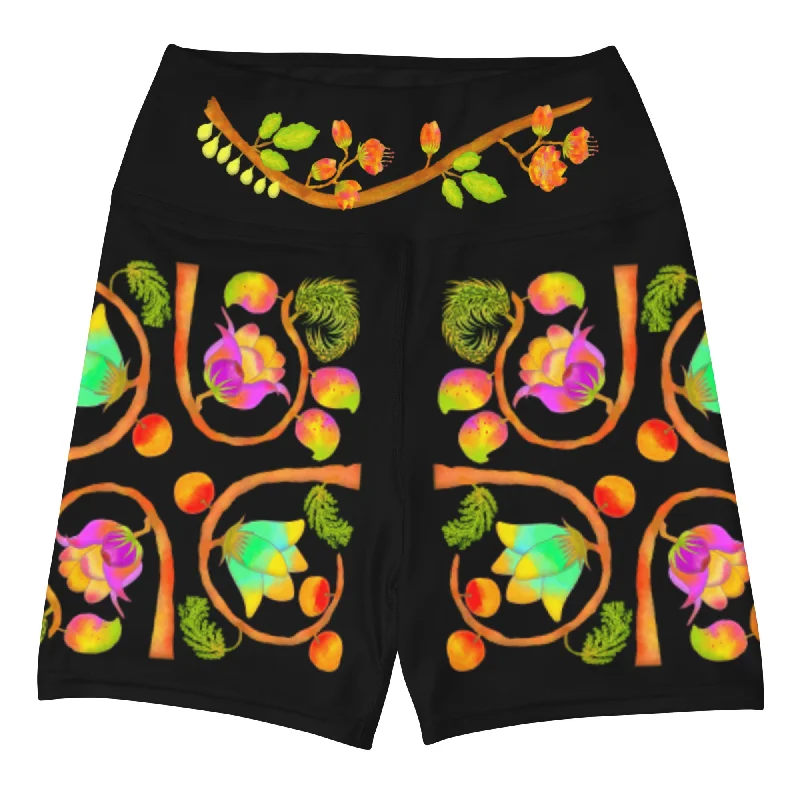 Yoga Shorts - Hand Painted & Digitally Printed on Black